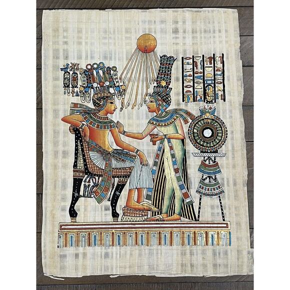 Rare Authentic Ancient Egyptian Papyrus-King Tutankhamun & his Wife Ankhesenamun - Picture 2 of 11